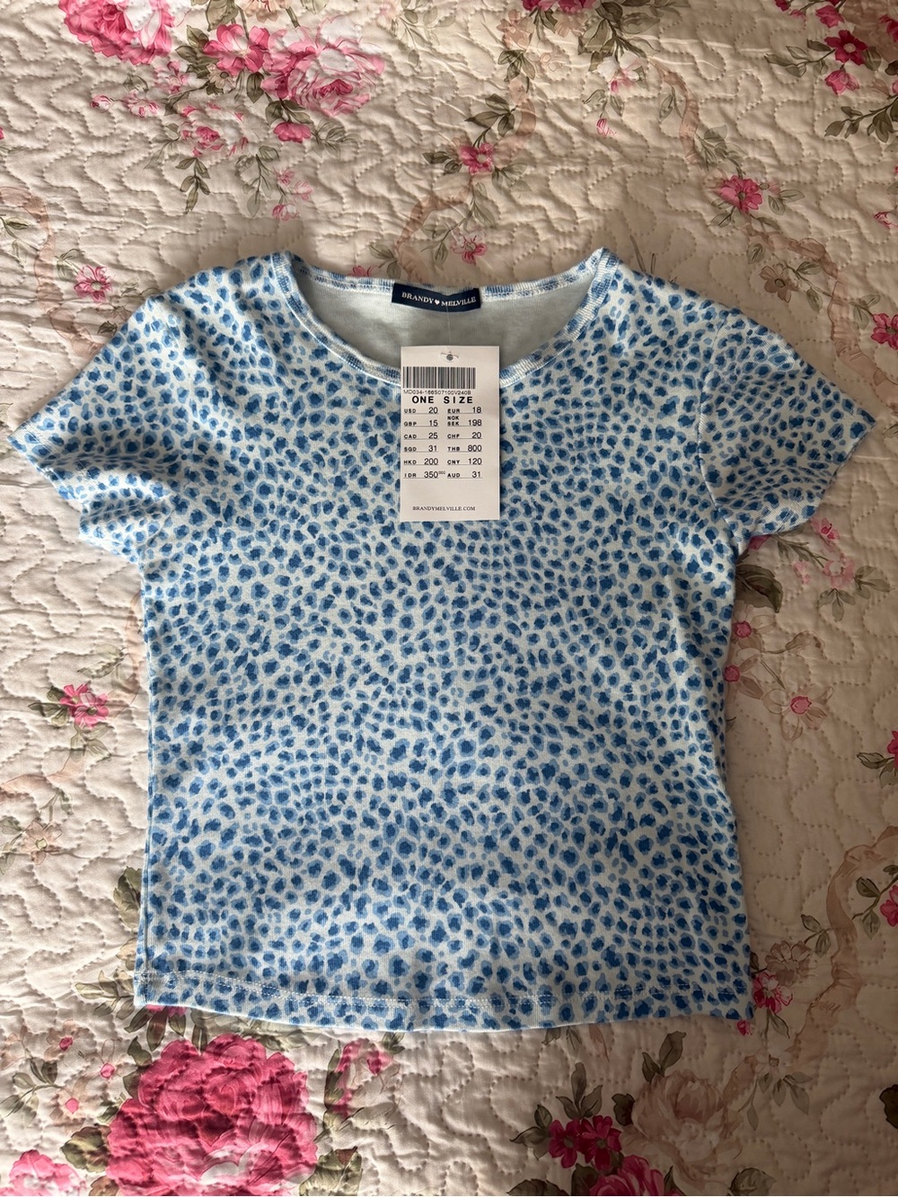 Brandy Melville Blue Leopard Print cropped Tee